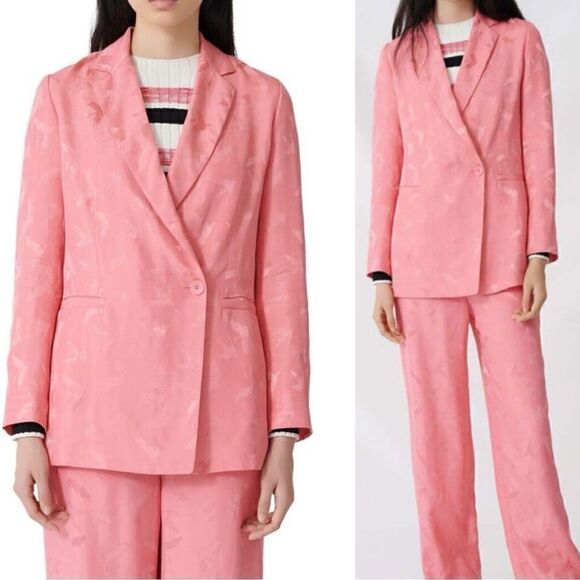 Maje Jackets & Blazers - Maje Vala Jacquard Pink Blazer Bird Print Button Size S